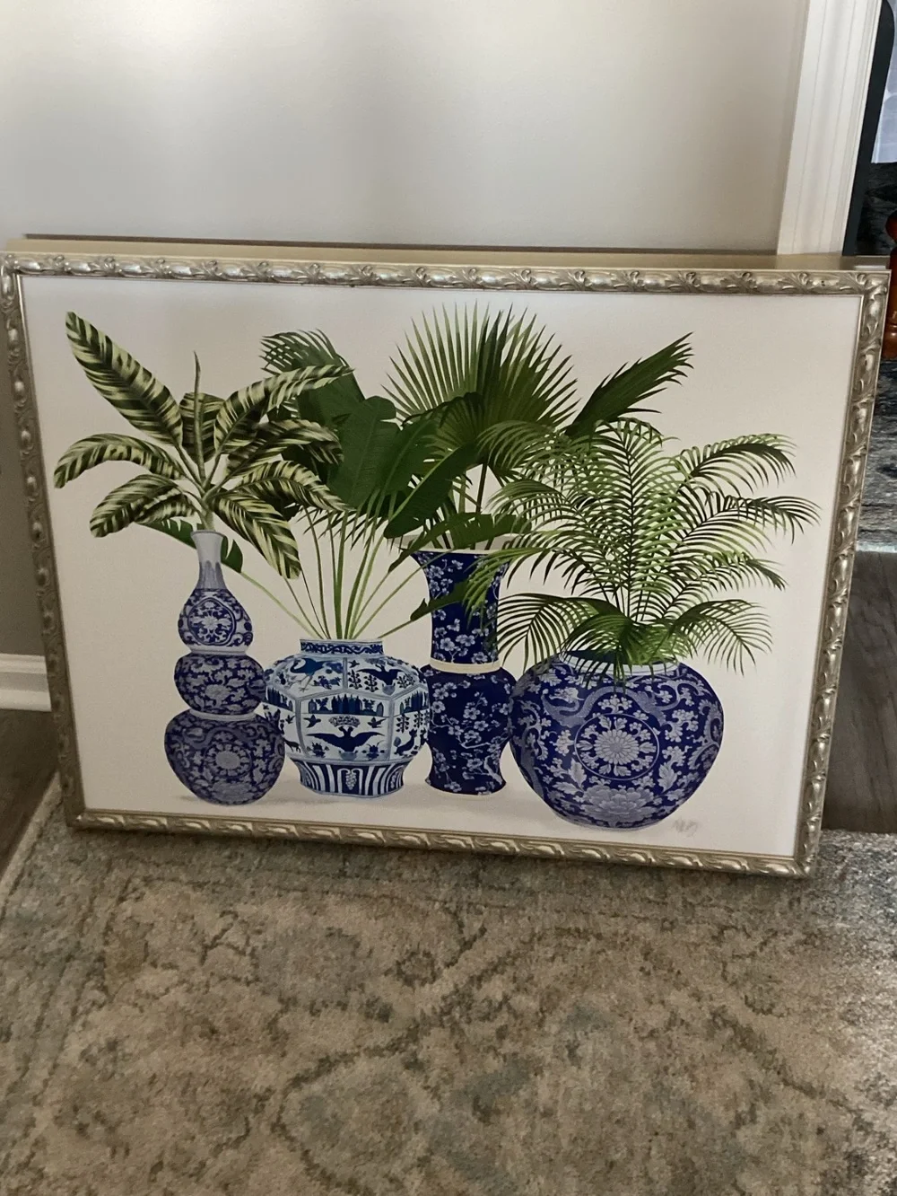 Framed Blue & White Botanical Vase Art by